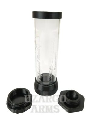 Przezroczysty pojemnik z elementami w kolorze czarnym + zakrętka